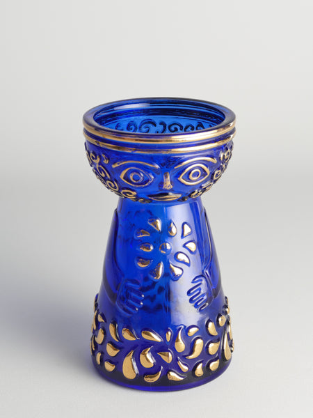 Mid-Century Modern Cobalt Blue and Gold Glass Hyacinth Vase by Walther Glas, Germany 1970s