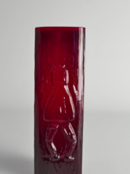 Scandinavian Modern Red Devil Triangular Glass Vase by Christer Sjögren for Lindshammar 1960s