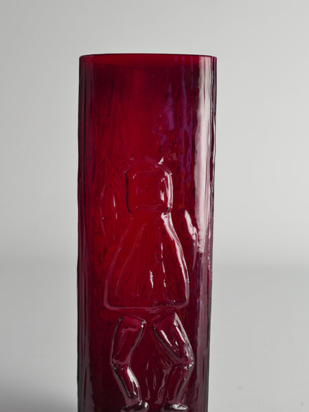 Scandinavian Modern Red Devil Triangular Glass Vase by Christer Sjögren for Lindshammar 1960s