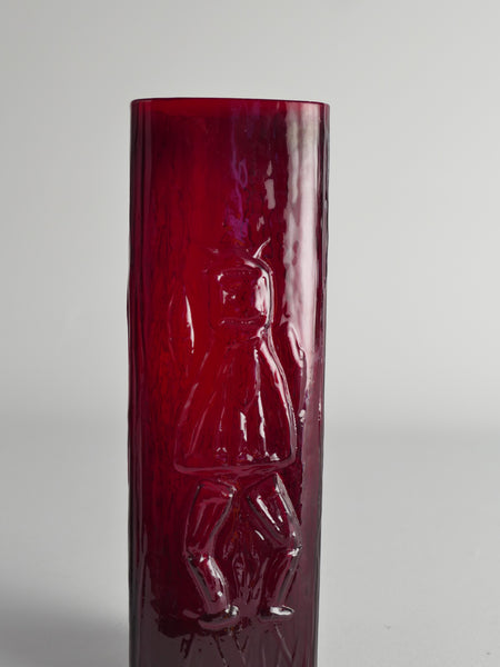 Scandinavian Modern Red Devil Triangular Glass Vase by Christer Sjögren for Lindshammar 1960s