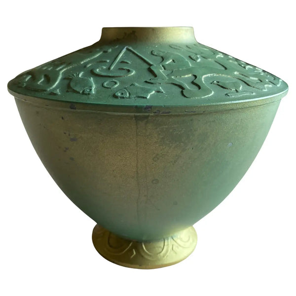 Sage Green Metal Vase Attributed to Sonja Katzin, Stjärnmetall, 1940s