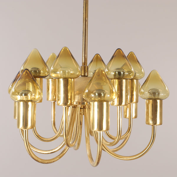 Mid-Century Modern Hans-Agne Jakobsson Brass and Glass Model T 789/12 Chandelier, Sweden 1960's