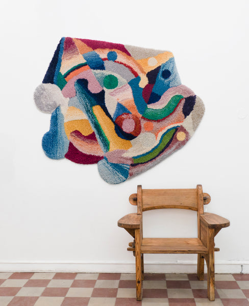 Tapestry Hand Tufted in wool and linnen by Camilla Iliefski Chair Berga by David Rosen for NK